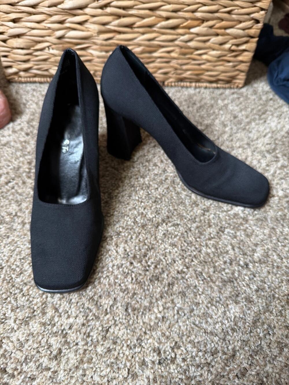 Nine West black fabric, black heel pumps 8.5 753